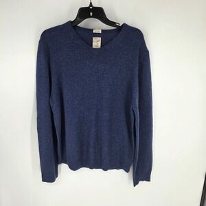 Article 365 Mens Navy Blue 100% Cashmere V-Neck Sweater Size Large L Fine Knit